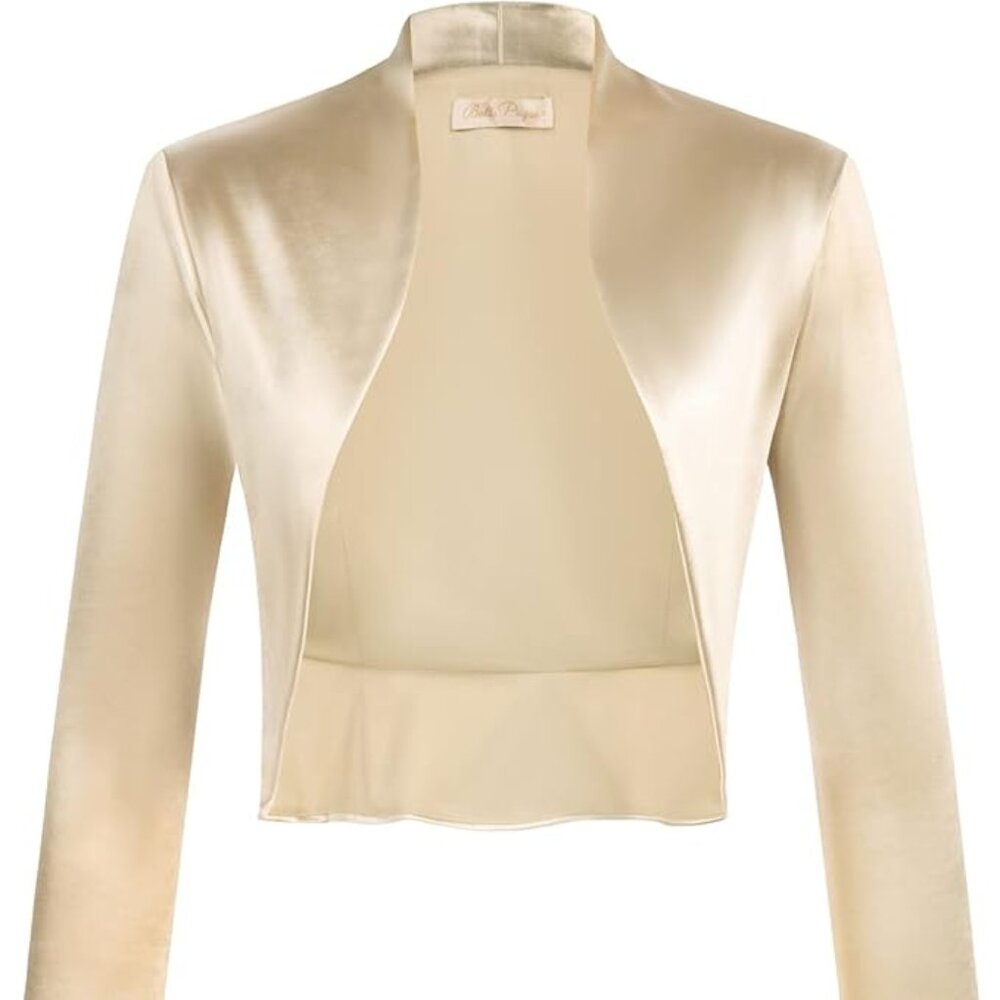 Belle Poque Women's Vintage Cropped Shrug Open Front Long Sleeve Ruffled Bolero